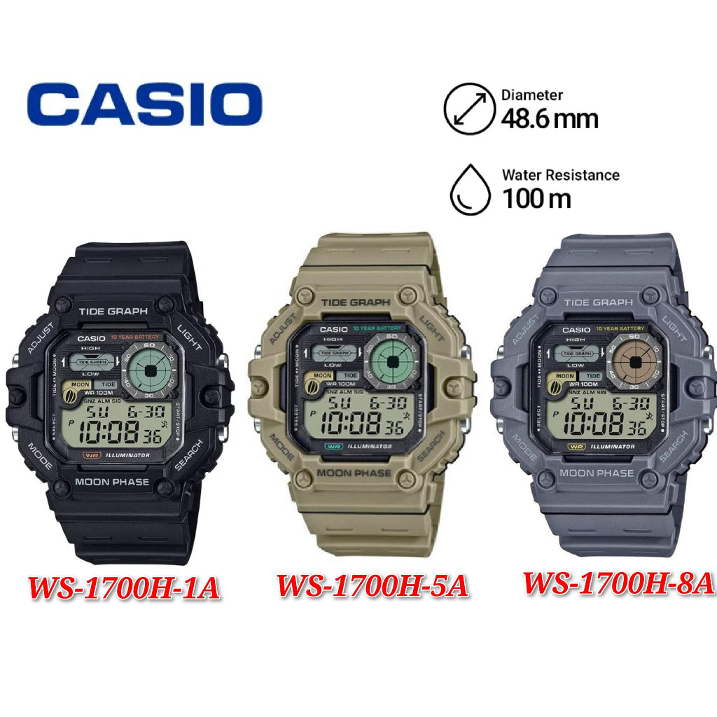 Casio WS-1700H-8A Resin Digital Watch - Multicolour windows with heavy-duty design