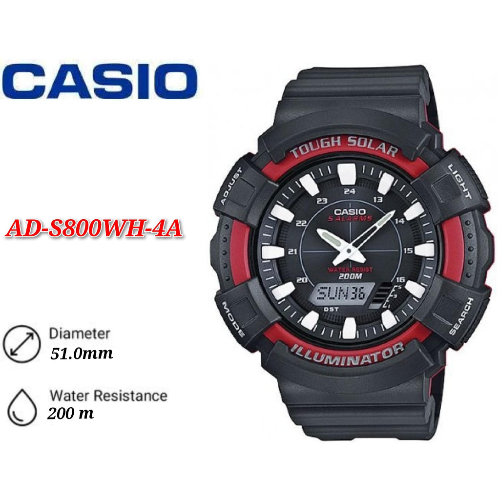 Casio AD-S800WH-4A Mens Blue 200M WR Tough Solar Watch 5 ALARMS Chronograph - AD-S800WH