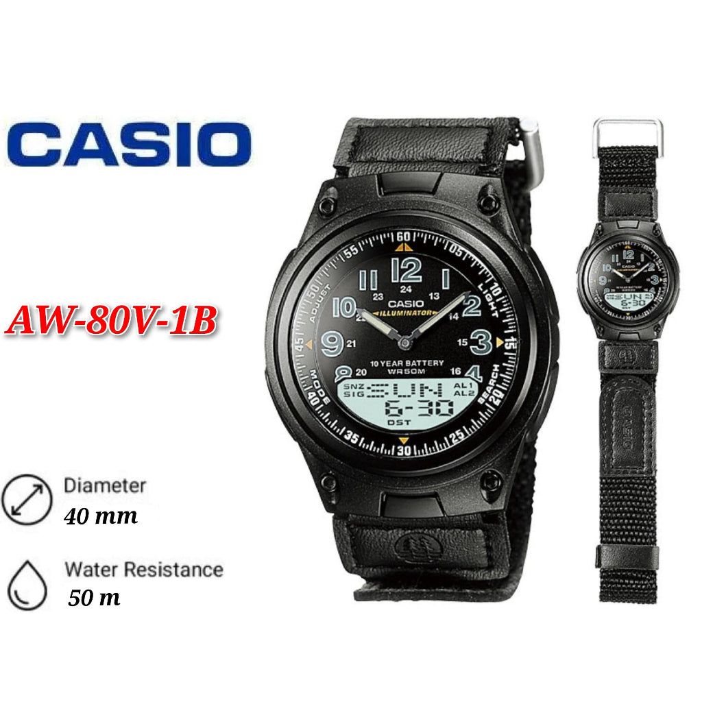 Casio Classic AW-80V / AW-80V-1B analog-digital cloth band watch ..
