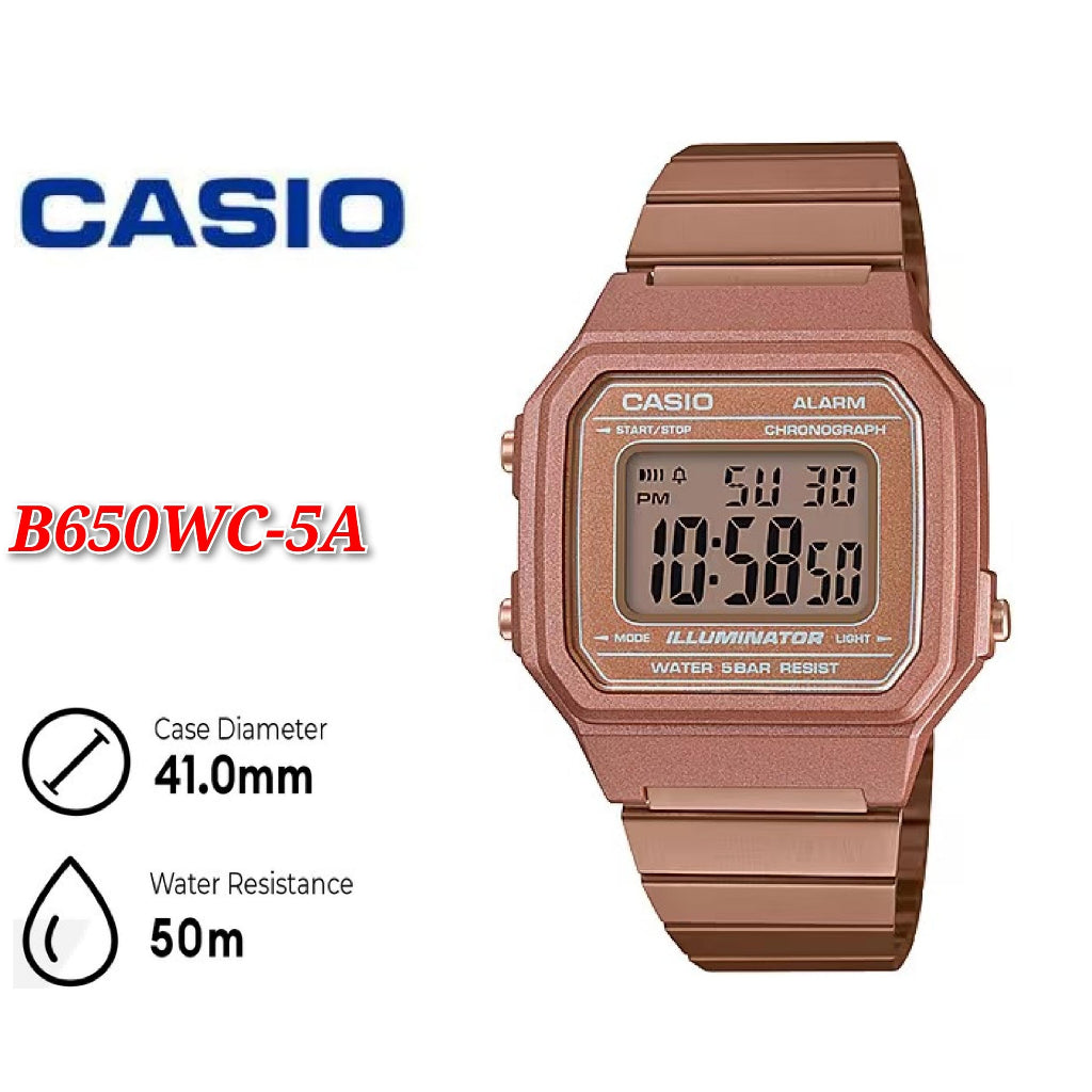Casio Vintage Digital Watch B650W / B650WC-5A) Stainless Steel Band Unisex Watch
