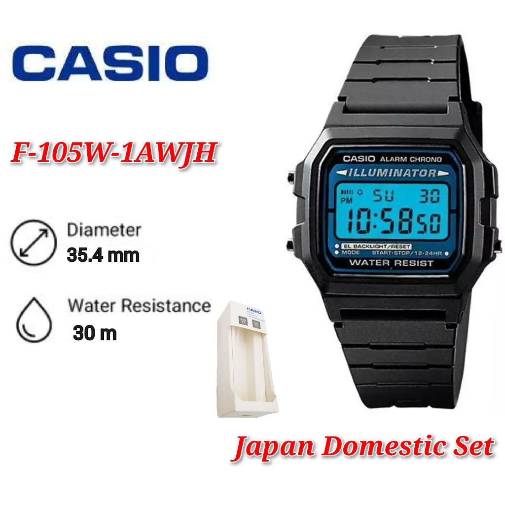 (Japan Set) Casio F-105W-1AWJH Digital Classic Men's Illuminator Quartz Watch F-105W