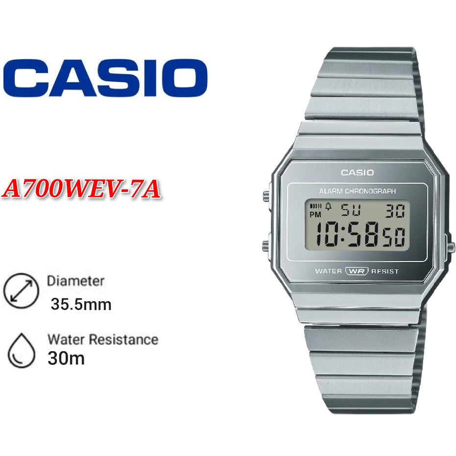 Casio Vintage A700WEV-7A Silver Stainless Steel Youth Watch - A700W