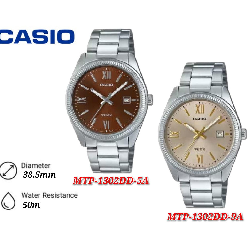Casio General MTP-1302DD-9A Silver Stainless Steel Band Men Watch