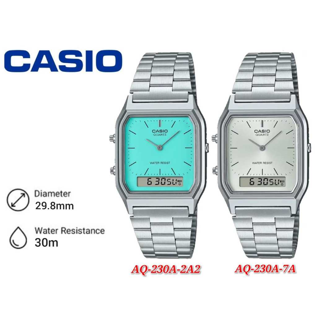 Casio Vintage AQ-230A-7A Silver Stainless Steel Men Watch / Women Watch
