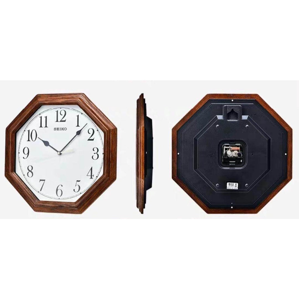 SEIKO Octagon Quiet Sweep Wooden Wall Clock QXA529 (QXA529B)