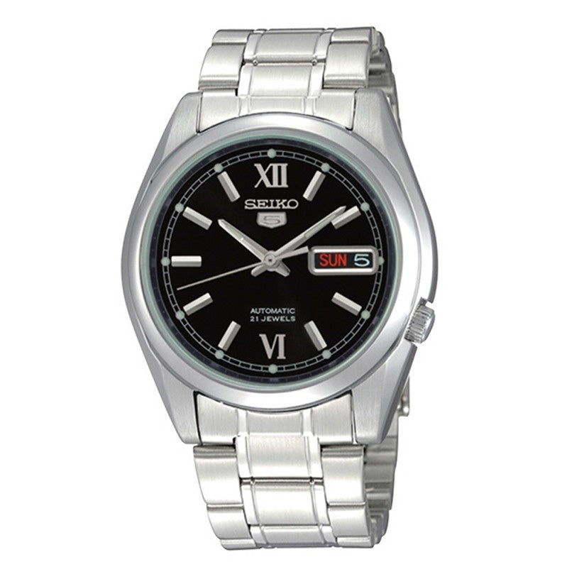 Seiko 5 SNKK81K1 Automatic See-thru Back Black Dial Stainless Steel Bracelet Gents Watch