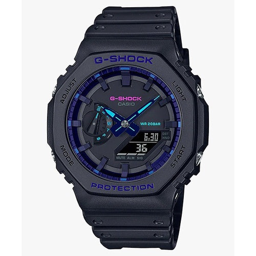 Casio G-Shock Virtual Blue Series GA-2100VB-1A Black Resin Band Men Watch - GA-2100