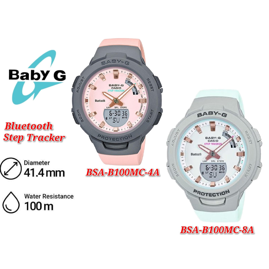 Casio Baby-G BSA-B100MC-8A G-Squad Step Tracker Bluetooth Women's White Resin Watch - BSA-B100