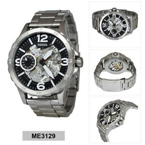 ORIGINAL Fossil ME3129 Nate Mechanical Silver Dial Silver Stainless Steel
