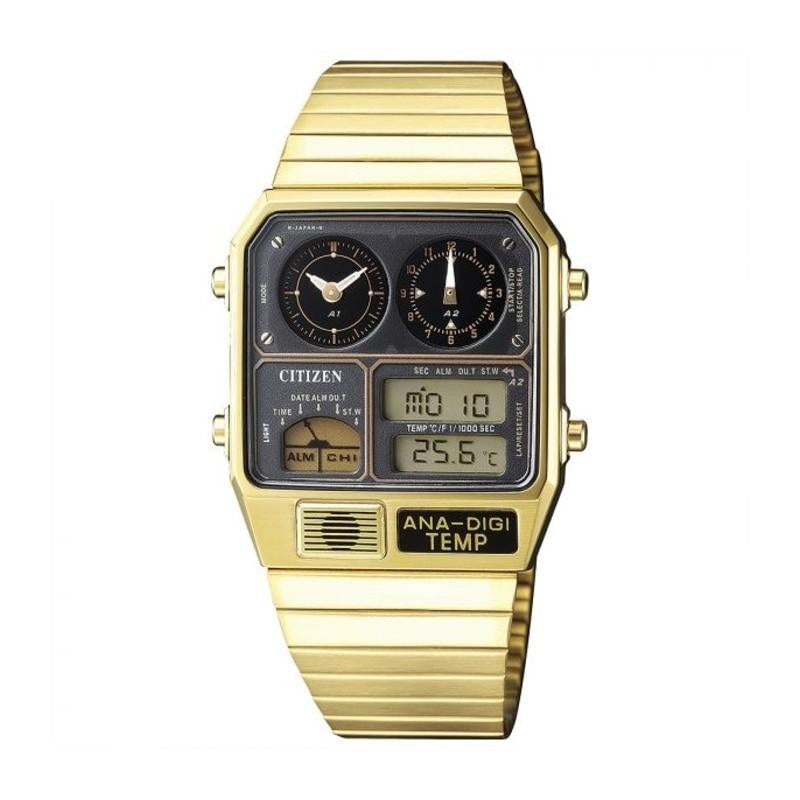 CITIZEN JG2008-81E Retro Ana-Digi Temperature Vintage Dual Time Gold Tone Watch