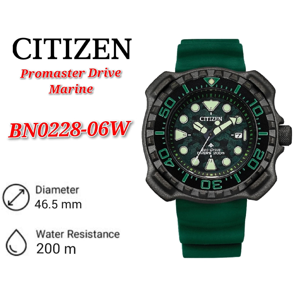 Citizen Promaster BN0228-06W Eco-Drive 200M Diver Super Titanium Case Green Polyurethane Strap Watch