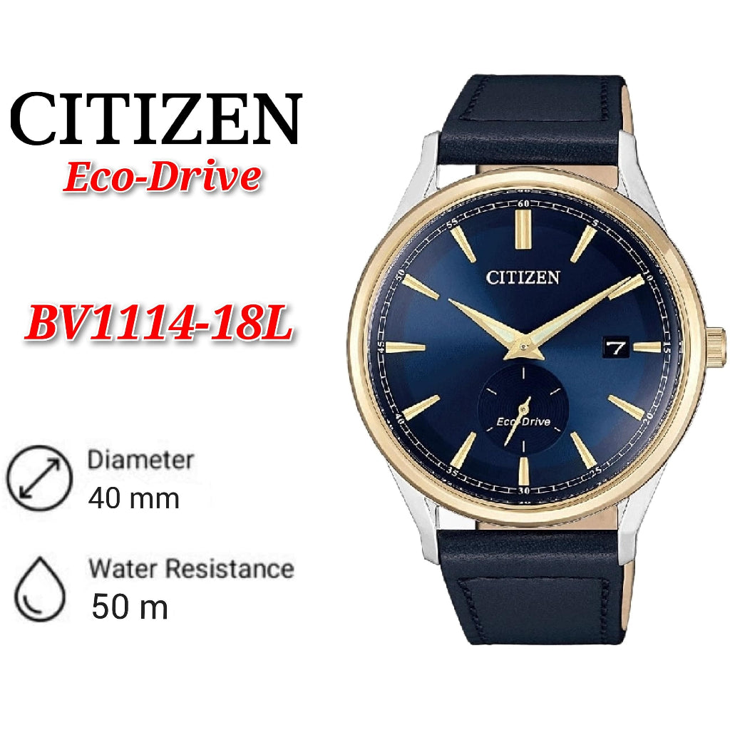 Citizen Eco-Drive BV1114-18L Analog Men Black Leather Date Dress Solar Watch