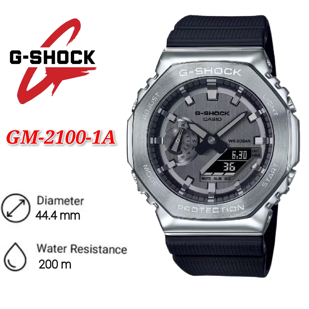 Casio G-Shock GM-2100-1A Analog Digital Stainless Steel Case Black Resin Band Watch GM 2100 .