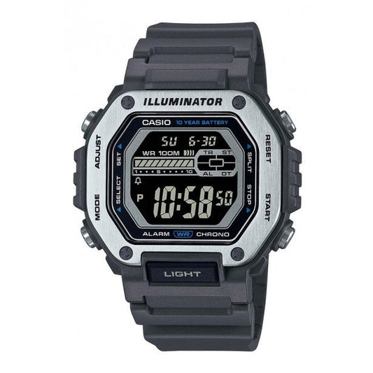 Casio MWD-110H-8B with metal bezel, 10-year battery, enhanced stopwatch and timer