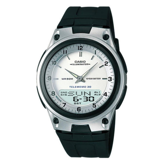 Casio AW-80-7a Men Analog Digital WORLD TIME Silver Case Black Resin Strap