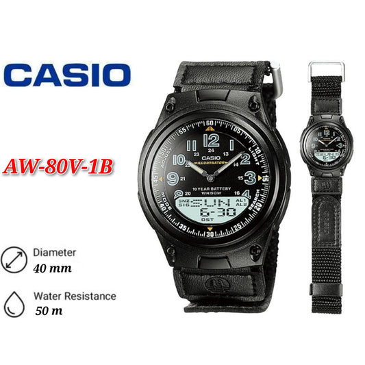 Casio Classic AW-80V / AW-80V-1B analog-digital cloth band watch ..