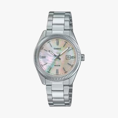 Casio LTP-1302DS Ladies 50M WR Watch Stainless Steel mother of pearl - LTP-1302D