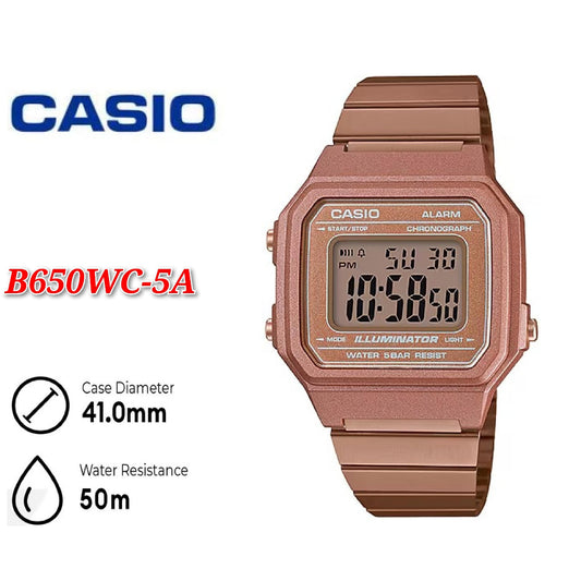 Casio Vintage Digital Watch B650W  / B650WC-5A) Stainless Steel Band Unisex Watch