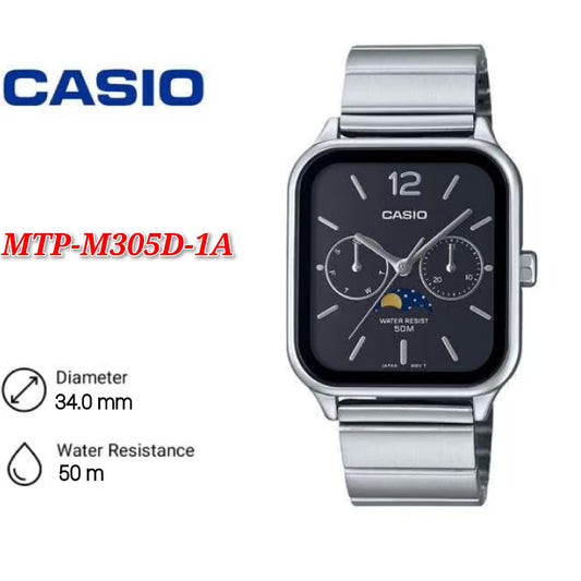 CASIO MTP-M305D STANDARD Analog Day Date Moon Phase Rectangle