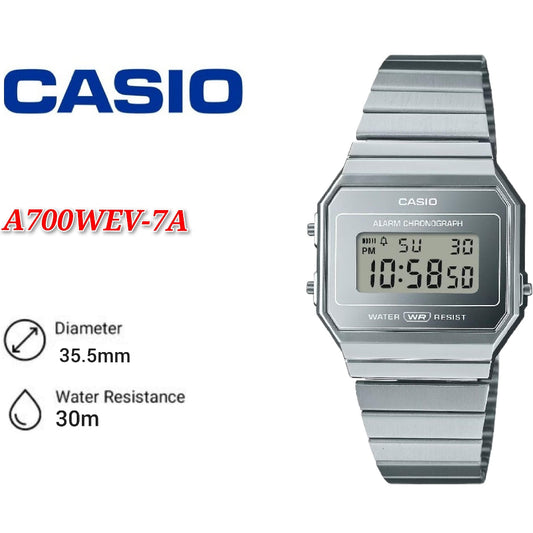 Casio Vintage A700WEV-7A Silver Stainless Steel Youth Watch - A700W