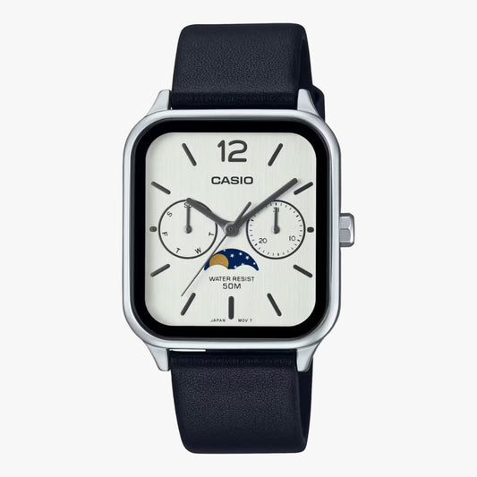 Casio MTP-M305L-7A Series Men Watch Moon Phase Display Analog Quartz Leather Band .