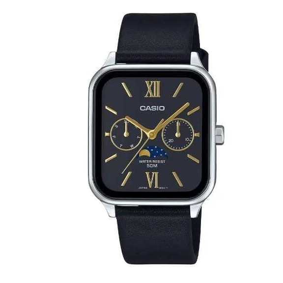 Casio MTP-M305L-1A2 Series Men Watch Moon Phase Display Analog Quartz Leather Band .