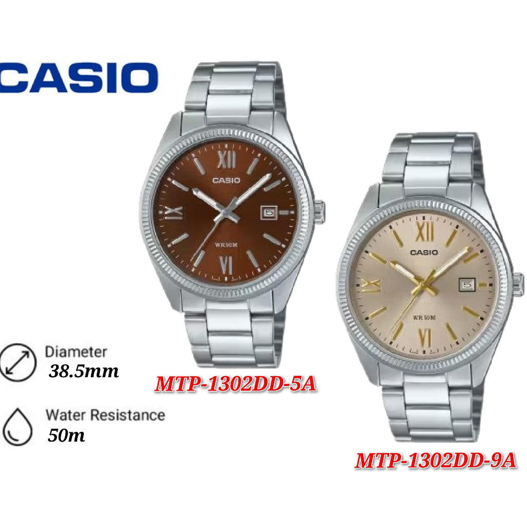 Casio General MTP-1302DD-5A Silver Stainless Steel Band Men Watch