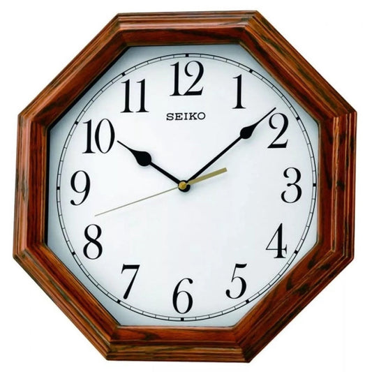 SEIKO Octagon Quiet Sweep Wooden Wall Clock QXA529 (QXA529B)