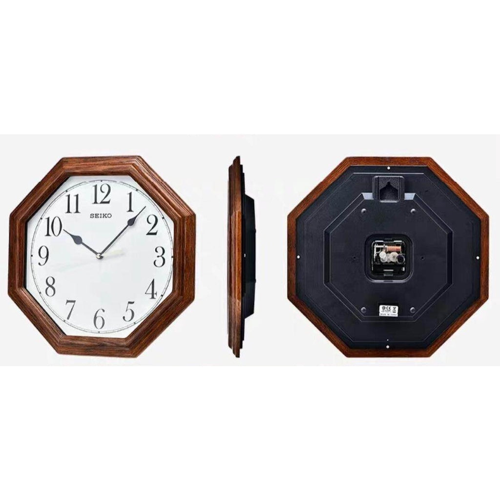 SEIKO Octagon Quiet Sweep Wooden Wall Clock QXA529 (QXA529B)