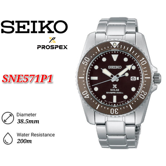 Seiko Prospex SNE571P1 Solar Power Diver's 200M Sapphire Crystal Glass Silver-Tone Stainless Steel Men's Watch
