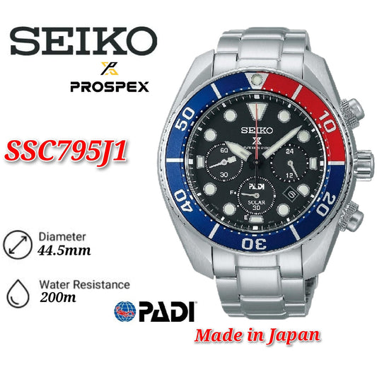 Seiko SSC795J1 Prospex Sumo PADI Made in Japan Solar Sapphire Glass 200M Special Edition Men's Watch