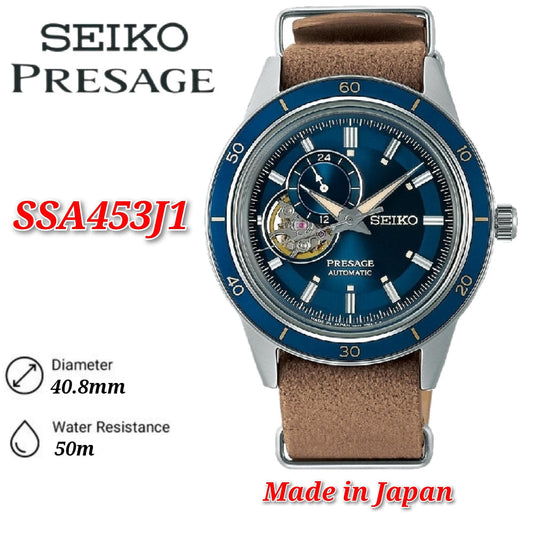 Seiko Presage SSA453J1 Style 60s' Denim Automatic Stainless Steel Case Synthetic Leather Strap Men's Watch