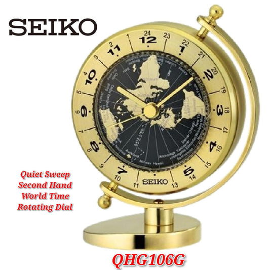 Seiko World Time Globe Mantel Clock QHG106G