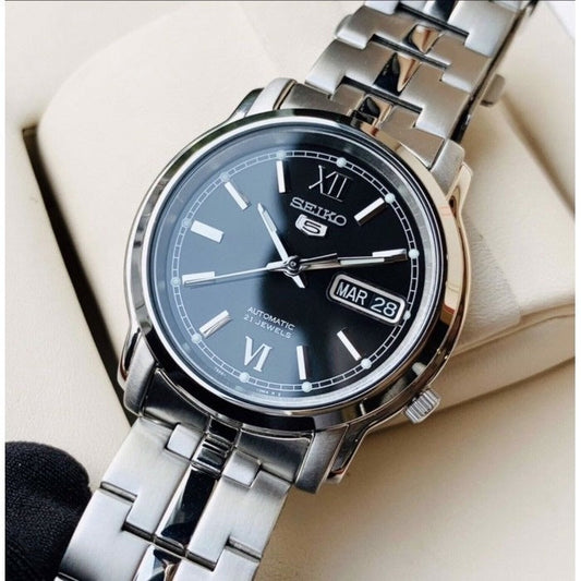 Seiko 5 SNKK81K1 Automatic See-thru Back Black Dial Stainless Steel Bracelet Gents Watch