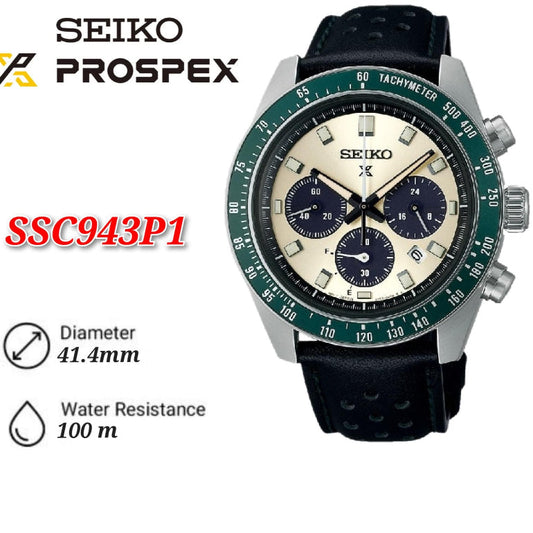 Seiko SSC943P1 Prospex Speedtimer Solar Power Chronograph Sapphire Glass Stainless Steel Case & Leather Strap Watch