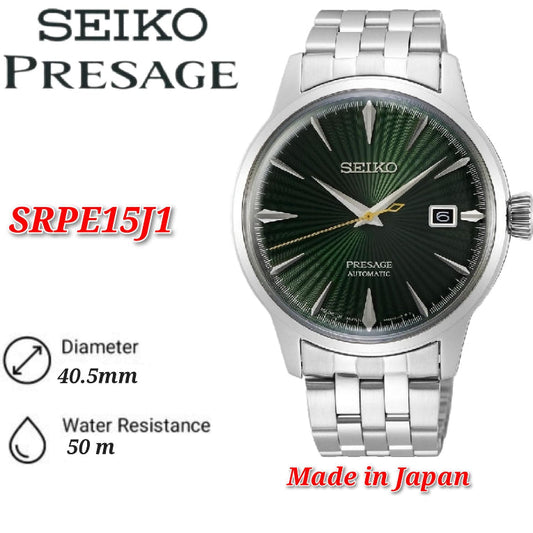 Seiko Presage Cocktail SRPE15J1 Mockingbird Green Emerald Dial Automatic Made in Japan Stainless Steel Bracelet Watch