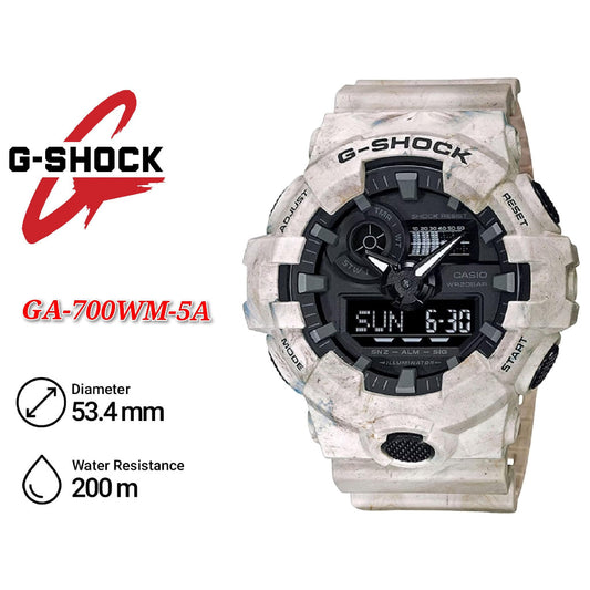 Casio G-Shock GA-700WM-5A Utility Wavy Marble Analog Digital Black Dial Resin Watch GA-700