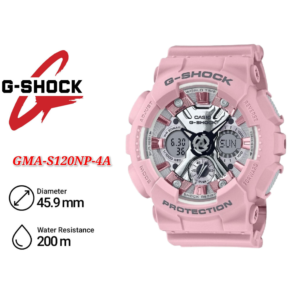 Casio G-Shock GMA-S120NP-4A Neo Punk Analog-Digital Pink Resin Watch GMA-S120NP