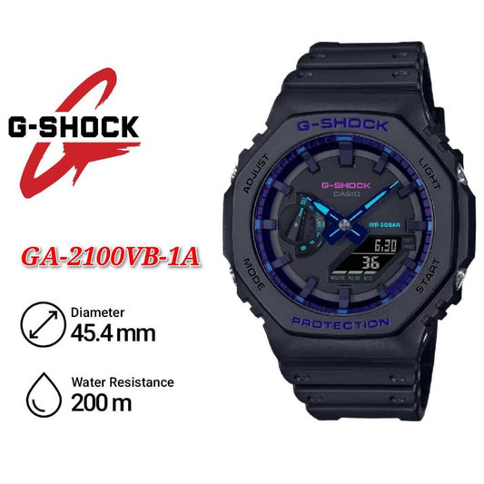 Casio G-Shock Virtual Blue Series GA-2100VB-1A Black Resin Band Men Watch - GA-2100