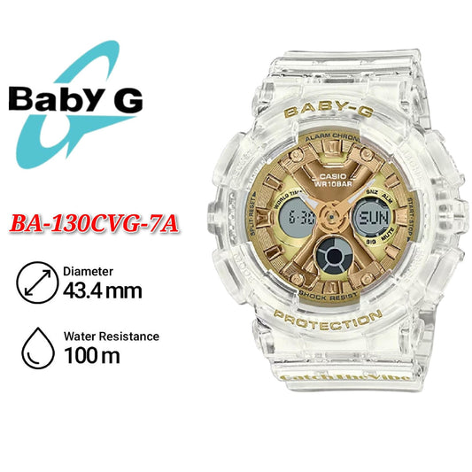 Casio Baby-G BA-130CVG-7A White Semi-trans Resin Band Women Sports Watch - BA-130