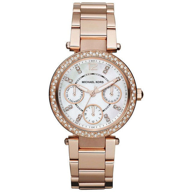 MICHAEL KORS Ladies MK5616 Parker Multi-Function Mother OF Pearl Dial Rose Gold Stainless Steel Watch