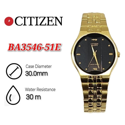 Citizen Original Quartz Mens BA3546-51E Black Dial Water Resistant Watch