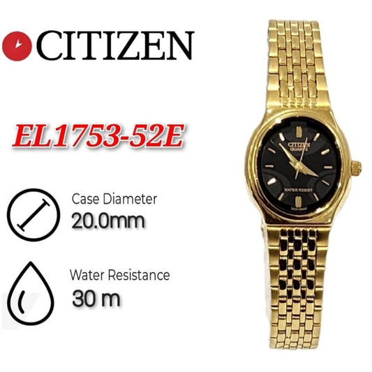 Citizen Original Quartz Ladies EL1753-52E Black Dial Water Resistant Watch