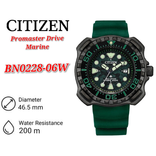 Citizen Promaster BN0228-06W Eco-Drive 200M Diver Super Titanium Case Green Polyurethane Strap Watch