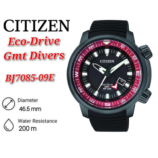 Citizen Gents BJ7085-09E Eco Drive GMT Divers 200M Black Urethane Strap Watch