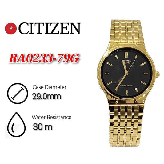 Citizen Original Quartz Mens BA0233-79G Black Dial Water Resistant Watch