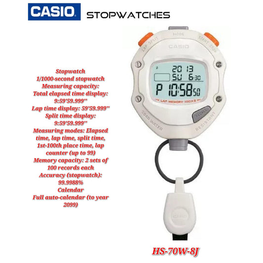 Casio Stop Watch HS-70W-8JH White Waterproof Sports Stopwatch HS-70W ..