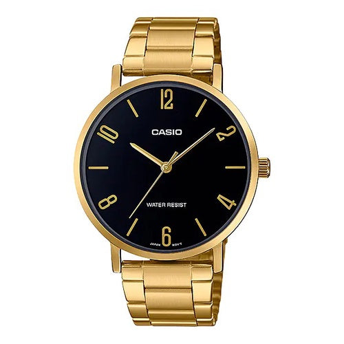 Casio Men's Analog Gold Ion Plated Stainless Steel Band Watch MTP-VT01G-1B2