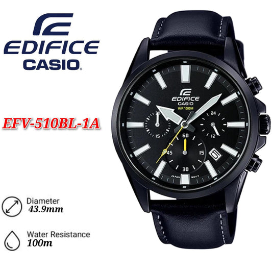 Casio EDIFICE Men Chronograph Leather Watch EFV-510BL-1AV / EFV-510BL